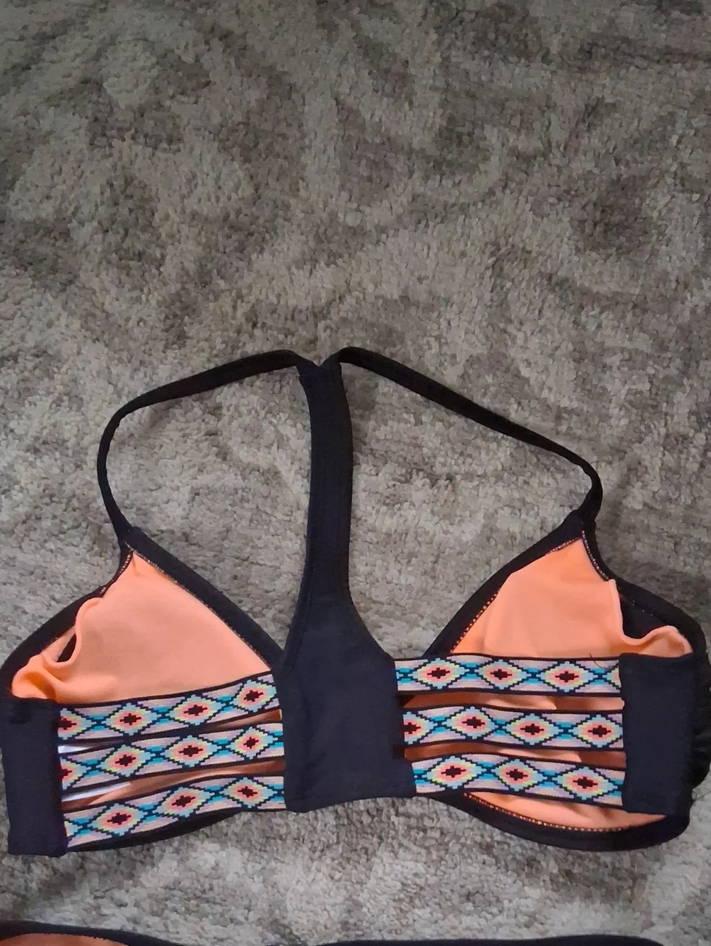 🎉2/$13 Xhilaration Black & Peach Two-Piece Bikini with Aztec Accent